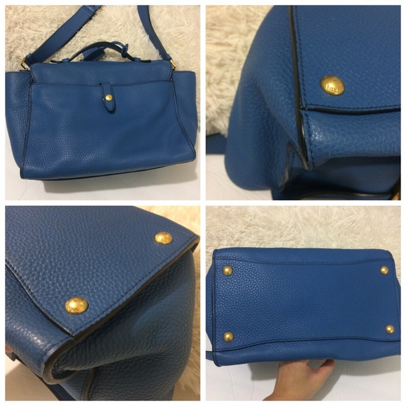 Prada Authentic Satchel Bag Pebbled Leather Blue - Picture 12 of 15